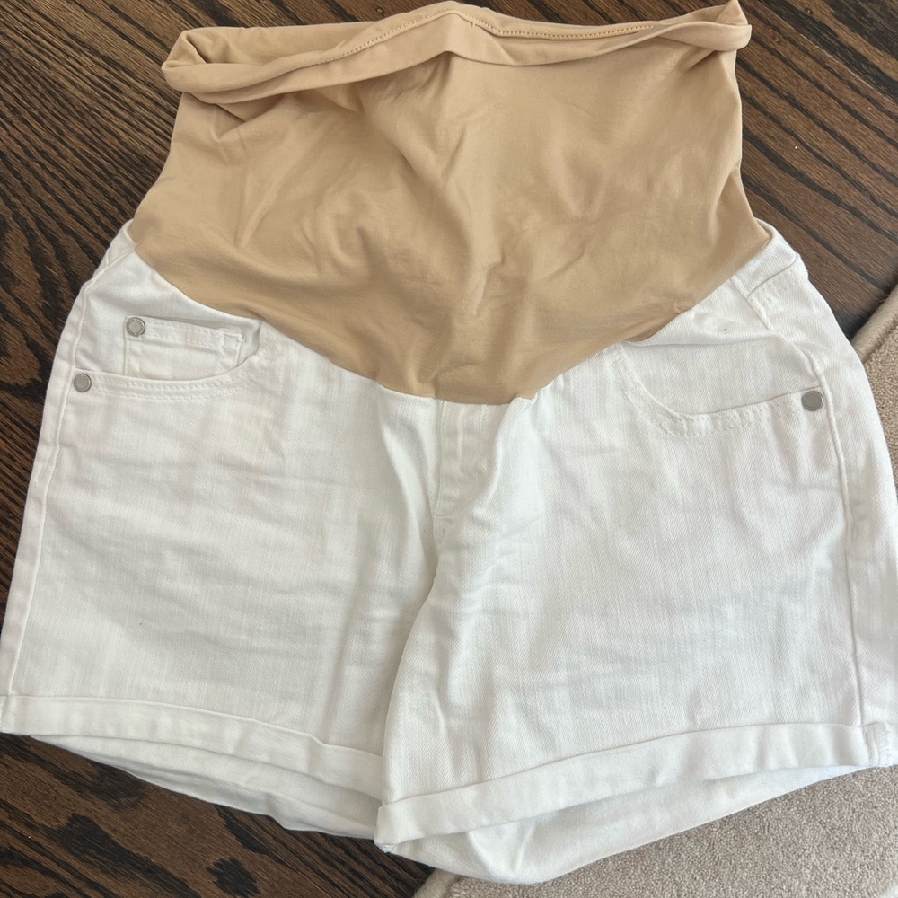 Maternity Shorts (2 pairs) - white & demin - size 8 & medium